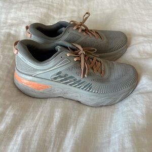 Hoka Gray and Peach Sneakers